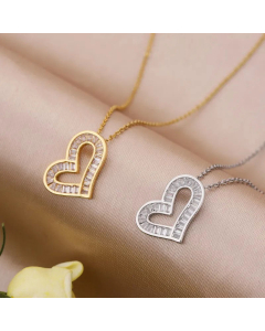 Wholesale Stainless Steel Necklace Elegant Sweet Heart Shaped Zircon Inlaid Gold Plated Necklace