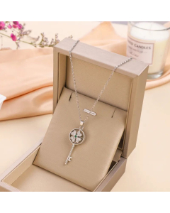 Steel Color Elegant Exquiste Key Zircon Inlaid Gold Plated Stainless Steel Necklace