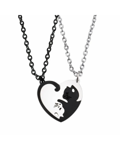 Cute Heart Shape Cat Pendant Stainless Steel Couple Necklace
