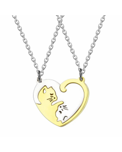 Wholesale Stainless Steel Couple Necklace Cute Heart Shape Cat Pendant Necklace