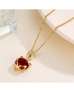 Wholesale Stainless Steel Necklace Cute Modern Style Fox Zircon Inlaid Gold Plated Pendant Necklace