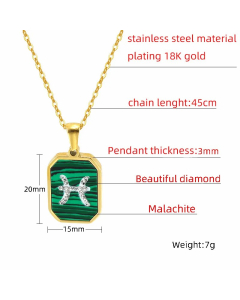 Vintage Style Roman Style Constellation Stainless Steel Plating Inlay Artificial Diamond Turquoise 18K Gold Plated Pendant Necklace