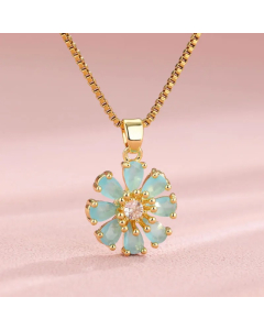 Elegant Shiny Maple Leaf Flower Stainless Steel Plating Inlay Zircon 18K Gold Plated Pendant Necklace