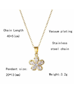 Elegant Flower Stainless Steel Plating Hollow Out Inlay Zircon 18K Gold Plated Pendant Necklace