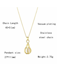 Elegant Water Droplets Stainless Steel Plating Hollow Out Inlay Zircon 18K Gold Plated Pendant Necklace