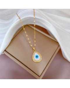 INS Style Devil's Eye Palm Plating Inlay Zircon 18K Gold Plated Pendant  Stainless Steel Necklace