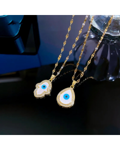 Wholesale Stainless Steel Necklace INS Style Devil's Eye Palm Plating Inlay Zircon 18K Gold Plated Pendant Necklace
