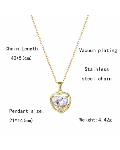 Elegant Heart Shape Stainless Steel Plating Hollow Out Inlay Zircon 18K Gold Plated Pendant Necklace