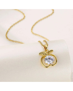 Modern Style Apple Stainless Steel Plating Hollow Out Inlay Zircon 18K Gold Plated Pendant Necklace