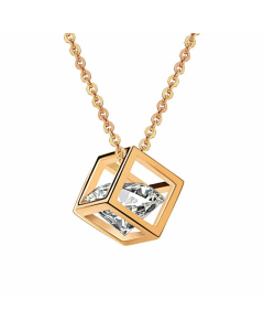 Modern Style Square Stainless Steel Plating Hollow Out Inlay Zircon 18K Gold Plated Pendant Necklace