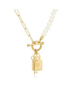 Casual Modern Style Key Lock Stainless Steel Pearl Plating Pendant Necklace