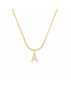 Letter A Zircon Inlaid 14K Gold Plated Stainless Steel Pendant Necklace