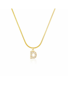 Letter D Zircon Inlaid 14K Gold Plated Stainless Steel Pendant Necklace