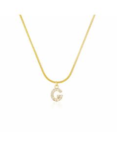 Letter G Zircon Inlaid 14K Gold Plated Stainless Steel Pendant Necklace