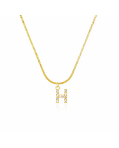 Letter H Zircon Inlaid 14K Gold Plated Stainless Steel Pendant Necklace