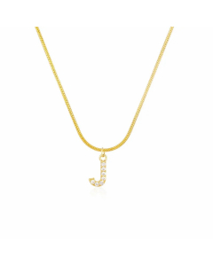 Letter J Zircon Inlaid 14K Gold Plated Stainless Steel Pendant Necklace