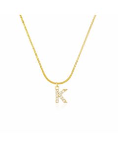 Letter K Zircon Inlaid 14K Gold Plated Stainless Steel Pendant Necklace
