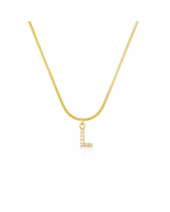 Letter L Zircon Inlaid 14K Gold Plated Stainless Steel Pendant Necklace