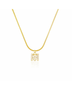 Letter M Zircon Inlaid 14K Gold Plated Stainless Steel Pendant Necklace