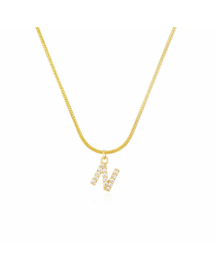 Letter N Zircon Inlaid 14K Gold Plated Stainless Steel Pendant Necklace
