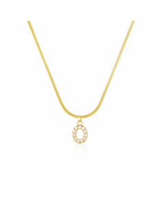 Letter O Zircon Inlaid 14K Gold Plated Stainless Steel Pendant Necklace
