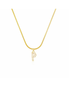 Letter P Zircon Inlaid 14K Gold Plated Stainless Steel Pendant Necklace