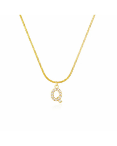 Letter Q Zircon Inlaid 14K Gold Plated Stainless Steel Pendant Necklace