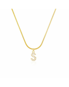 Letter S Zircon Inlaid 14K Gold Plated Stainless Steel Pendant Necklace