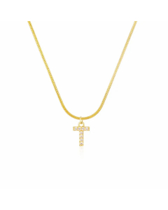 Letter T Zircon Inlaid 14K Gold Plated Stainless Steel Pendant Necklace
