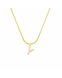 Letter Y Zircon Inlaid 14K Gold Plated Stainless Steel Pendant Necklace