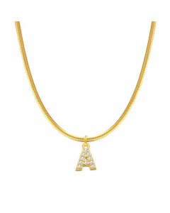 Letter A Stainless Steel Inlay Zircon 14K Gold Plated Pendant Necklace