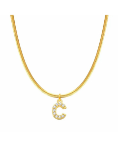 Letter C Stainless Steel Inlay Zircon 14K Gold Plated Pendant Necklace