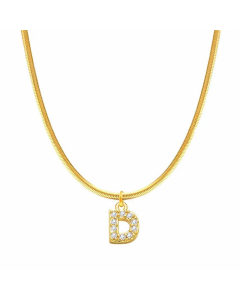 Letter D Stainless Steel Inlay Zircon 14K Gold Plated Pendant Necklace
