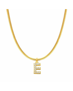 Letter E Stainless Steel Inlay Zircon 14K Gold Plated Pendant Necklace
