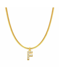 Letter F Stainless Steel Inlay Zircon 14K Gold Plated Pendant Necklace