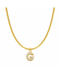 Letter G Stainless Steel Inlay Zircon 14K Gold Plated Pendant Necklace