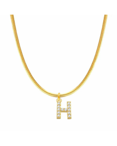 Letter H Stainless Steel Inlay Zircon 14K Gold Plated Pendant Necklace