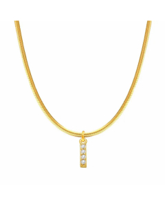 Letter I Stainless Steel Inlay Zircon 14K Gold Plated Pendant Necklace