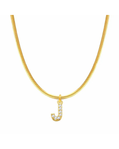 Letter J Stainless Steel Inlay Zircon 14K Gold Plated Pendant Necklace