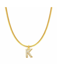Letter K Stainless Steel Inlay Zircon 14K Gold Plated Pendant Necklace