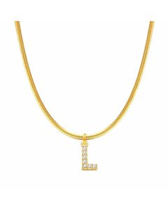 Letter L Stainless Steel Inlay Zircon 14K Gold Plated Pendant Necklace