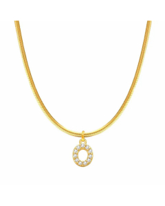 Letter O Stainless Steel Inlay Zircon 14K Gold Plated Pendant Necklace