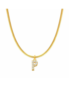Letter P Stainless Steel Inlay Zircon 14K Gold Plated Pendant Necklace