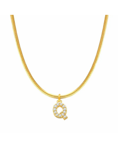 Letter Q Stainless Steel Inlay Zircon 14K Gold Plated Pendant Necklace
