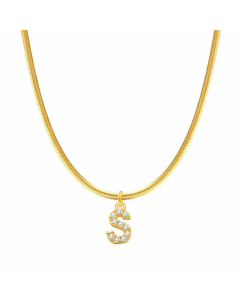 Letter S Stainless Steel Inlay Zircon 14K Gold Plated Pendant Necklace