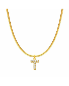 Letter T Stainless Steel Inlay Zircon 14K Gold Plated Pendant Necklace