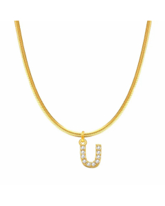 Letter U Stainless Steel Inlay Zircon 14K Gold Plated Pendant Necklace