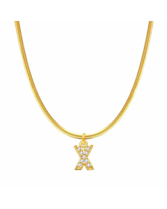 Letter X Stainless Steel Inlay Zircon 14K Gold Plated Pendant Necklace