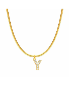 Letter Y Stainless Steel Inlay Zircon 14K Gold Plated Pendant Necklace