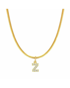 Letter Z Stainless Steel Inlay Zircon 14K Gold Plated Pendant Necklace